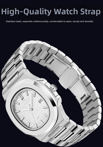 Detail of silver stainless steel watch with octagonal bezel and white textured dial
