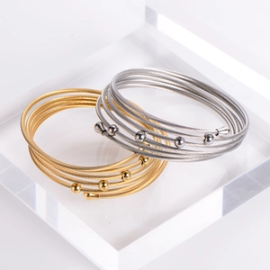 Multi-layer 18k gold plated stainless steel cable wire bracelet for men and women