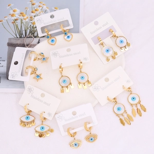 Evil Eye Dangle Earrings Stainless Steel Gold Plated Enamel Geometric Drop Jewelry For Women