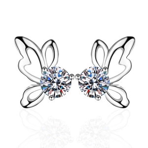 Elegant s925 silver butterfly earrings featuring 0.5ct moissanite stones on white background