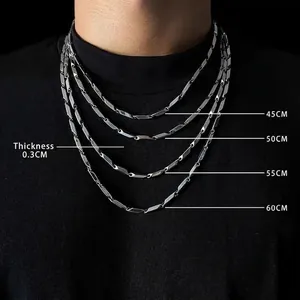 Collier Chaîne Acier Inoxydable Maillons Losanges Géométriques Poli Style Hip Hop Pour Hommes Femmes Bijoux Couleur Argent