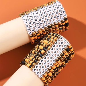 Spooky Boo Letter Beaded Bracelet Polymer Clay Heishi Elastic Multilayer Halloween Festive Costume Jewelry For Women