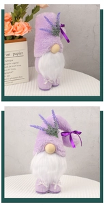 Detail von Lavendel-Gnom Plüsch mit lila Plüschhut und Schleife für Muttertags-Deko