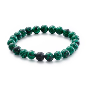 Unisex beaded bracelet with natural malachite green and matte black onyx stones