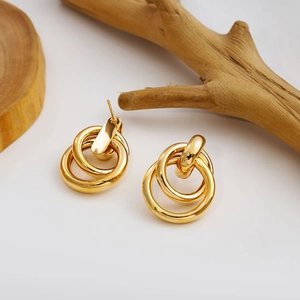 Minimalist geometric triple interlocking hoop earrings in 18K gold plated polished finish