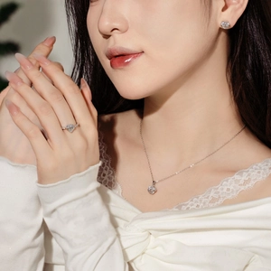 S925 sterling silver jewelry set with heart-shaped zircon necklace, earrings, and ring
