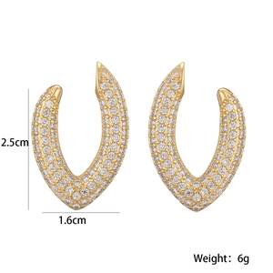 Gold U-shaped zircon earrings with irregular geometric horseshoe design for women