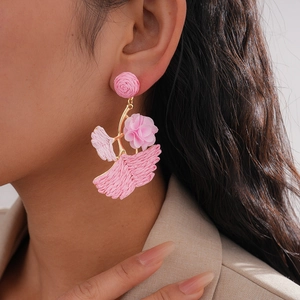 Ginkgo Leaf Drop Earrings With Raffia Flower And Silver Earring Post Bohemian Resort Style Fashion Jewelry For Women