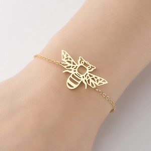 Hollow Origami Bee Pendant Bracelet Stainless Steel Geometric Animal Jewelry Gift For Women Besties Minimalist Style