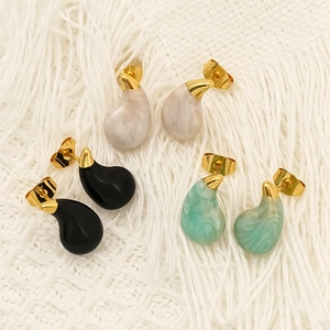 Water Drop Ear Studs 304 Stainless Steel 18K Gold Plated Enamel Minimalist Jewelry For Women Hypoallergenic