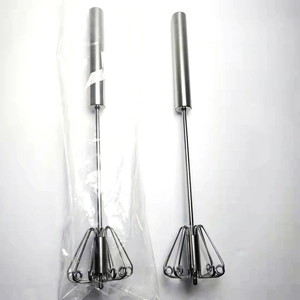 Semi-automatic stainless steel rotary egg whisk with ergonomic press-down handle design