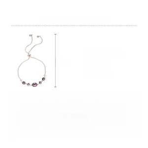 Detail view of adjustable rose gold bracelet featuring purple zircon stones and copper chain