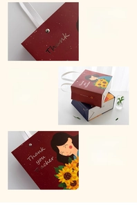 Detail of Teacher's Day gift bag with rivet handles, widened base and gold foil finish