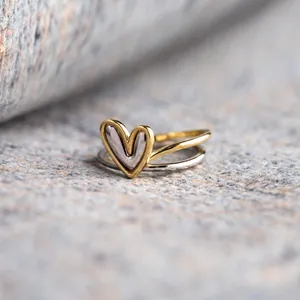 Heart Rings Gold And Silver Two Tone Minimalist Irregular Adjustable Alloy Finger Jewelry For Women