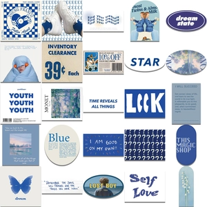 Variety of vintage blue aesthetic stickers for scrapbooking and DIY phone case decor