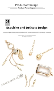 Detailed view of fox pendant with white zircons and multi-layer metal waist chains
