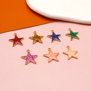 Glittering star-shaped alloy pendants with colorful enamel resin and gold metal borders