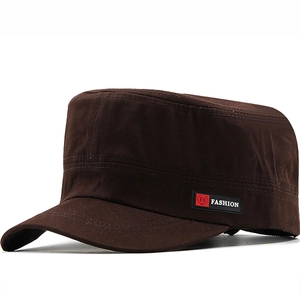 Classic dark brown flat top military cap made of durable canvas for outdoor leisure wear