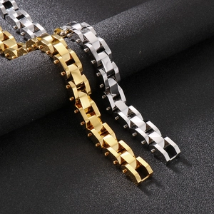 Punk-Stil Herrenarmband aus Edelstahl, Panzerkette in Gold- und Silber-Finish