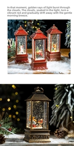 Detail of vintage Christmas lantern water globe with Santa Claus and sparkling glitter