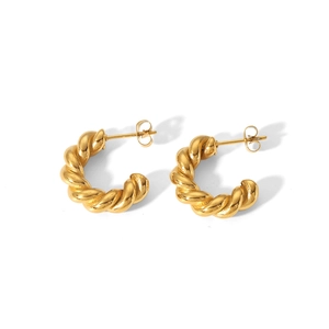 Chic 18k gold plated stainless steel twisted C-shaped hoop earrings for women
