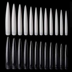 Set di 120 unghie finte stiletto lunghe, trasparenti e bianche per pratica professionale