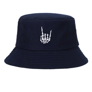 Bucket Hat Cotton Outdoor Sun Protection Skeleton Hand Gesture Embroidery Streetwear Harajuku Style Unisex Accessory