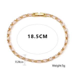 Detail view of 18.5cm gold tennis bracelet with AAA zircon stones and snap clasp