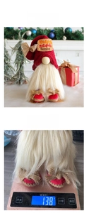Close-up of a festive Christmas gnome with red knitted hat and plush white beard
