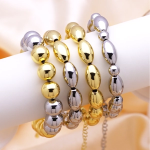 Minimalist Copper 18K Gold Plated Bracelet With Olive Oval Beads And Round Beads Adjustable Lobster Clasp Jewelry For Women