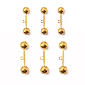 Golden stainless steel ball stud earring components with ring connectors for DIY jewelry