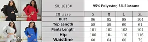 Size chart for women pajama set showing measurements for S to XL in various colors
