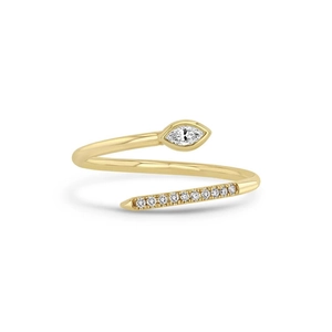 Minimalist S925 sterling silver snake-shaped open ring with marquise zircon stones