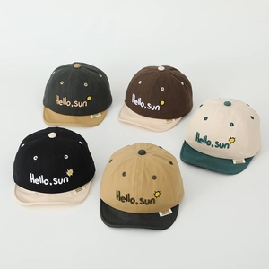 Casquette De Baseball Pour Enfants Bord Souple Coton Protection Solaire Broderie Hello Sun Bloc De Couleur Respirant Chapeau Bébé