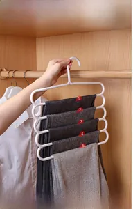 Space-saving 5-tier S-type pants hanger for organized closet storage in white finish