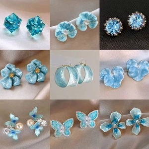 Boucles Oreilles Papillon Fleur Bleue Avec Tige En Argent Sterling 925 Cuivre Émail Strass Élégant Pour Femme