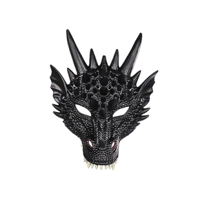 3D ultra-light black dragon mask with realistic scales and horns for Halloween costumes