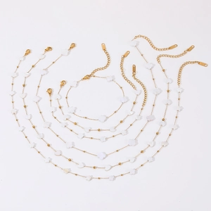 18k gold plated stainless steel necklaces with white shell heart and flower charms