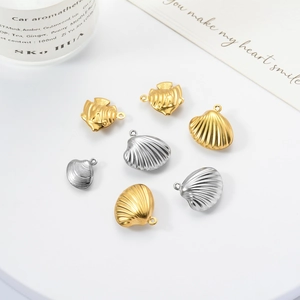 Minimalist stainless steel fish and shell pendants for DIY jewelry in gold and silver