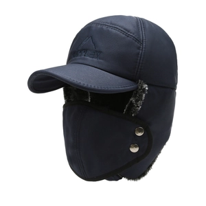 Colbacco invernale blu navy con fodera in ecopelliccia e maschera rimovibile per esterni