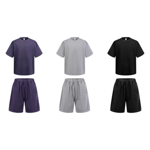 Faded cotton short sleeve set featuring washed purple, grey, and black vintage styles