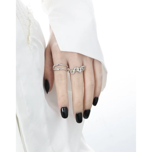 Minimalist S925 sterling silver irregular wave rings with yellow zirconia on hand
