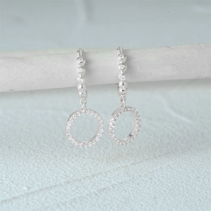 Macro shot of S925 sterling silver hoop earrings with 5A zircon and geometric circles