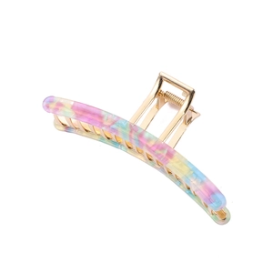 Pince à cheveux en acétate marbré arc-en-ciel avec ressort métallique pour coiffure femme