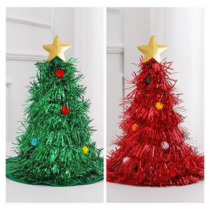 Chapeau de sapin de Noël à paillettes avec étoile en haut en rouge et vert