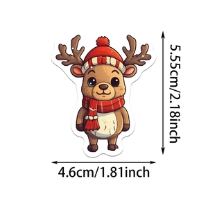 Detailed view of reindeer Christmas sticker showing exact dimensions 5.55cm by 4.6cm
