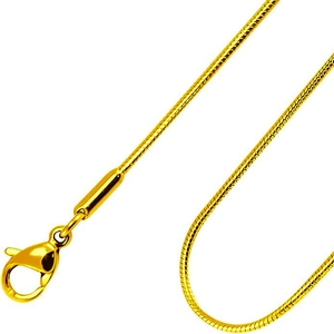 Elegant gold stainless steel snake chain necklace with lobster clasp on white background