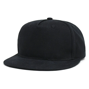 Side view of 5-panel black cotton twill flat bill hip-hop baseball cap for kids
