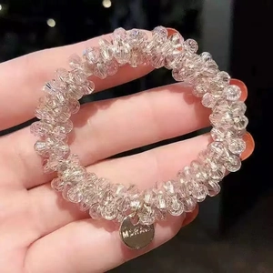 Beaded crystal hair tie and bracelet dual-use accessory with gold Morava pendant