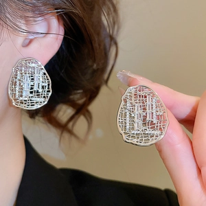 Détail des boucles d'oreilles ovales argentées avec zircons brillants incrustés
